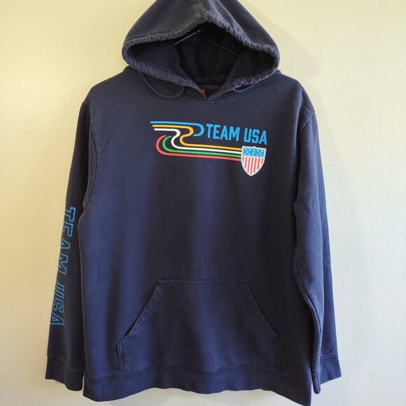 🏅 Team USA Retro Stripe Pullover Hoodie  Women's Large  Olympic Apparel Y2K - Picture 4 of 10